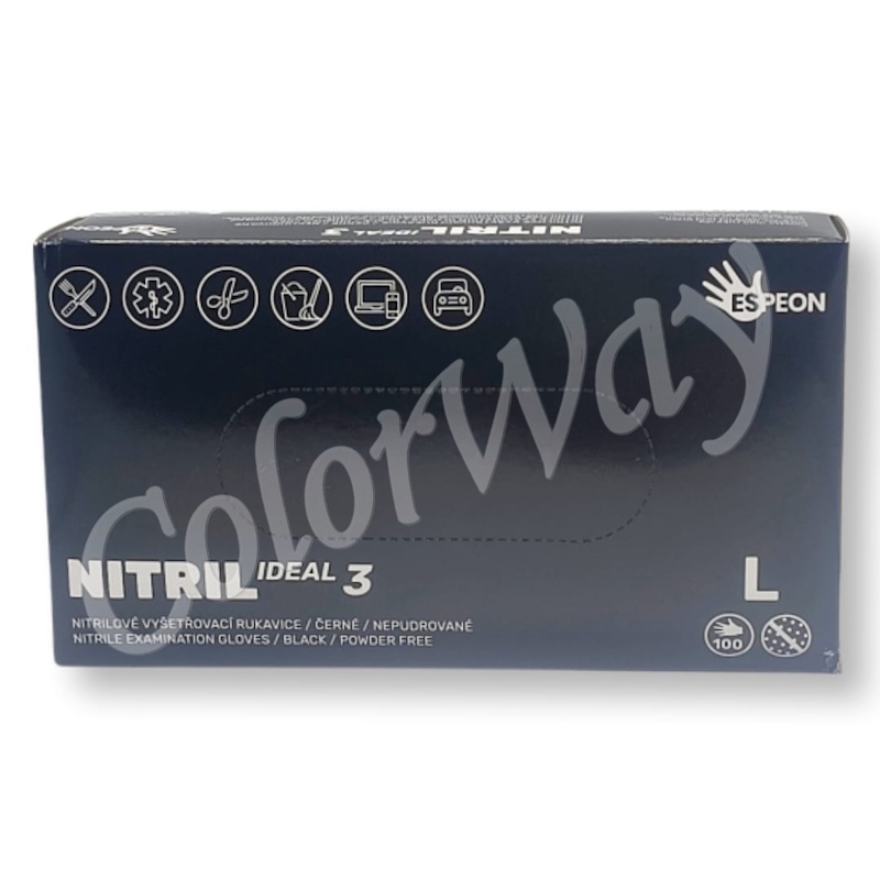 Espeon Ideal3 Black Nitrile Powder-Free Gloves Size L | Box of 100